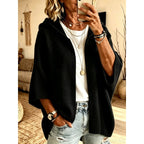 Hooded Open Front Cardigan Women's Knit Batwing Sleeve Sweater Brown – Casual, Office, Holiday, Gift
