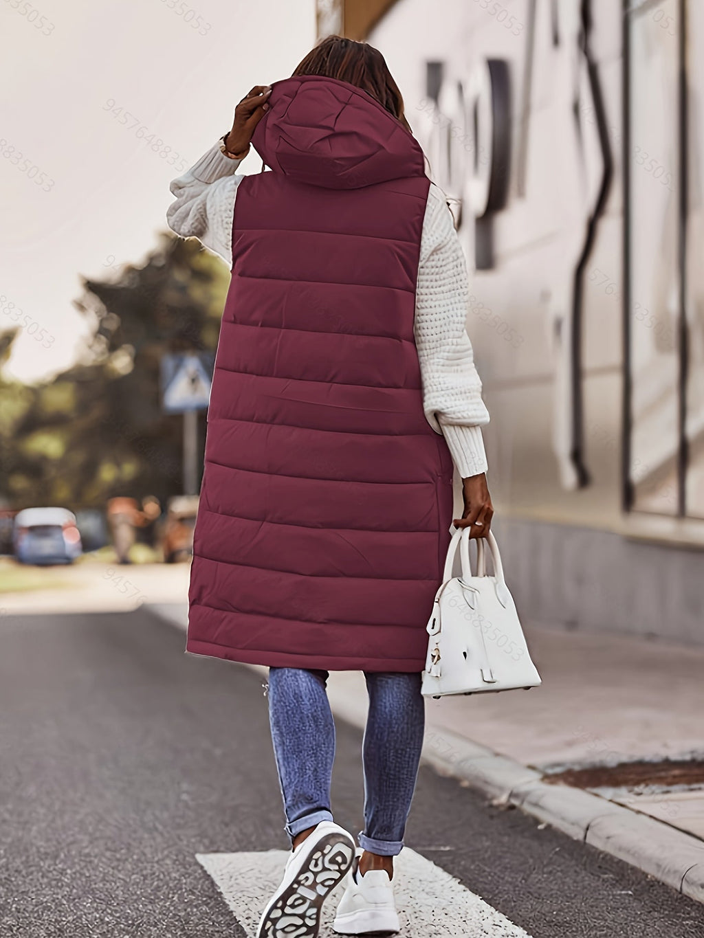 Hooded Padded Vest Women's Longline Sleeveless Puffer with Snap Buttons – Casual, Winter Layering Outerwear
