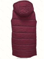 Hooded Padded Vest Women's Longline Sleeveless Puffer with Snap Buttons – Casual, Winter Layering Outerwear