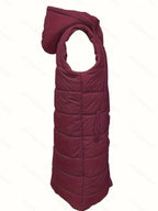 Hooded Padded Vest Women's Longline Sleeveless Puffer with Snap Buttons – Casual, Winter Layering Outerwear