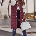 Hooded Padded Vest Women's Longline Sleeveless Puffer with Snap Buttons – Casual, Winter Layering Outerwear
