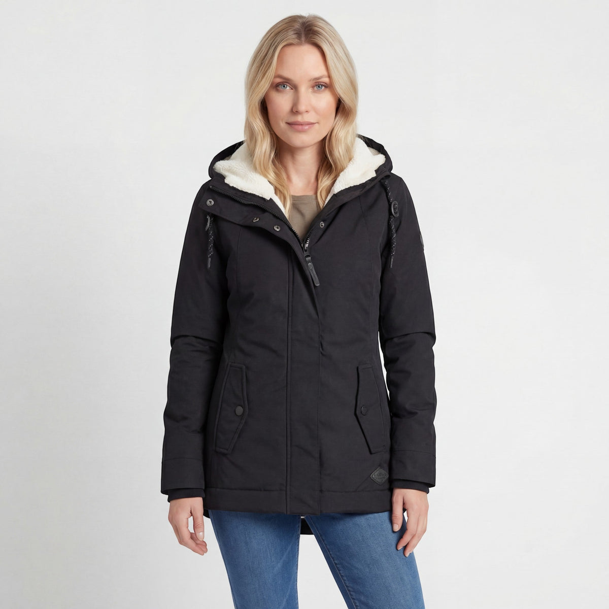Hooded Parka Jacket Black Fleece-Lined Waterproof Women's – Casual, Winter, Everyday