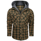 Hooded Plaid Jacket Men's Red Brown Flannel Shirt Jacket with Removable Hood – Casual, Outdoor