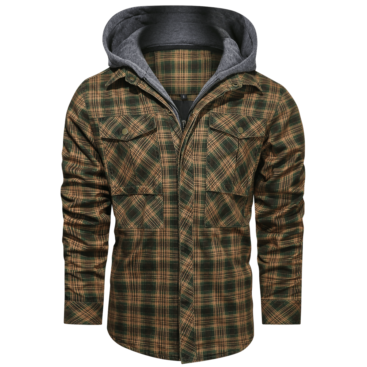 Hooded Plaid Jacket Men's Red Brown Flannel Shirt Jacket with Removable Hood – Casual, Outdoor