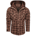 Hooded Plaid Jacket Men's Red Brown Flannel Shirt Jacket with Removable Hood – Casual, Outdoor