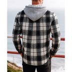 Hooded Plaid Shirt Jacket Men's Black Button-Up Flannel Shacket – Casual, Office, Holiday, Gift