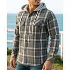 Hooded Plaid Shirt Jacket Men's Black Button-Up Flannel Shacket – Casual, Office, Holiday, Gift