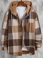 Hooded Plaid Shirt Jacket Men's Button-Up Corduroy Pocket Shacket – Casual, Fall Layering, Gift