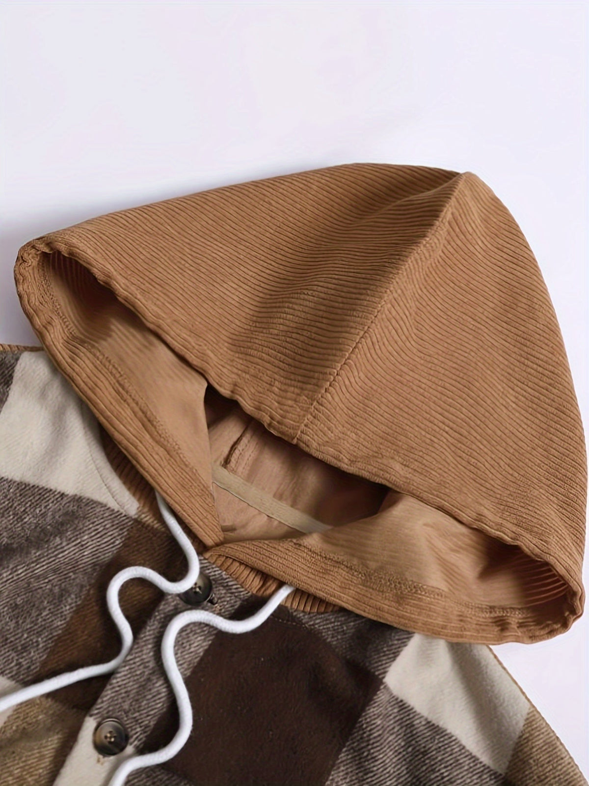 Hooded Plaid Shirt Jacket Men's Button-Up Corduroy Pocket Shacket – Casual, Fall Layering, Gift