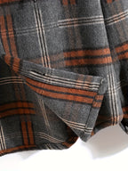 Hooded Plaid Shirt Jacket Men's Gray Orange Button-Up Shacket with Pocket – Casual, Fall Layering, Gift