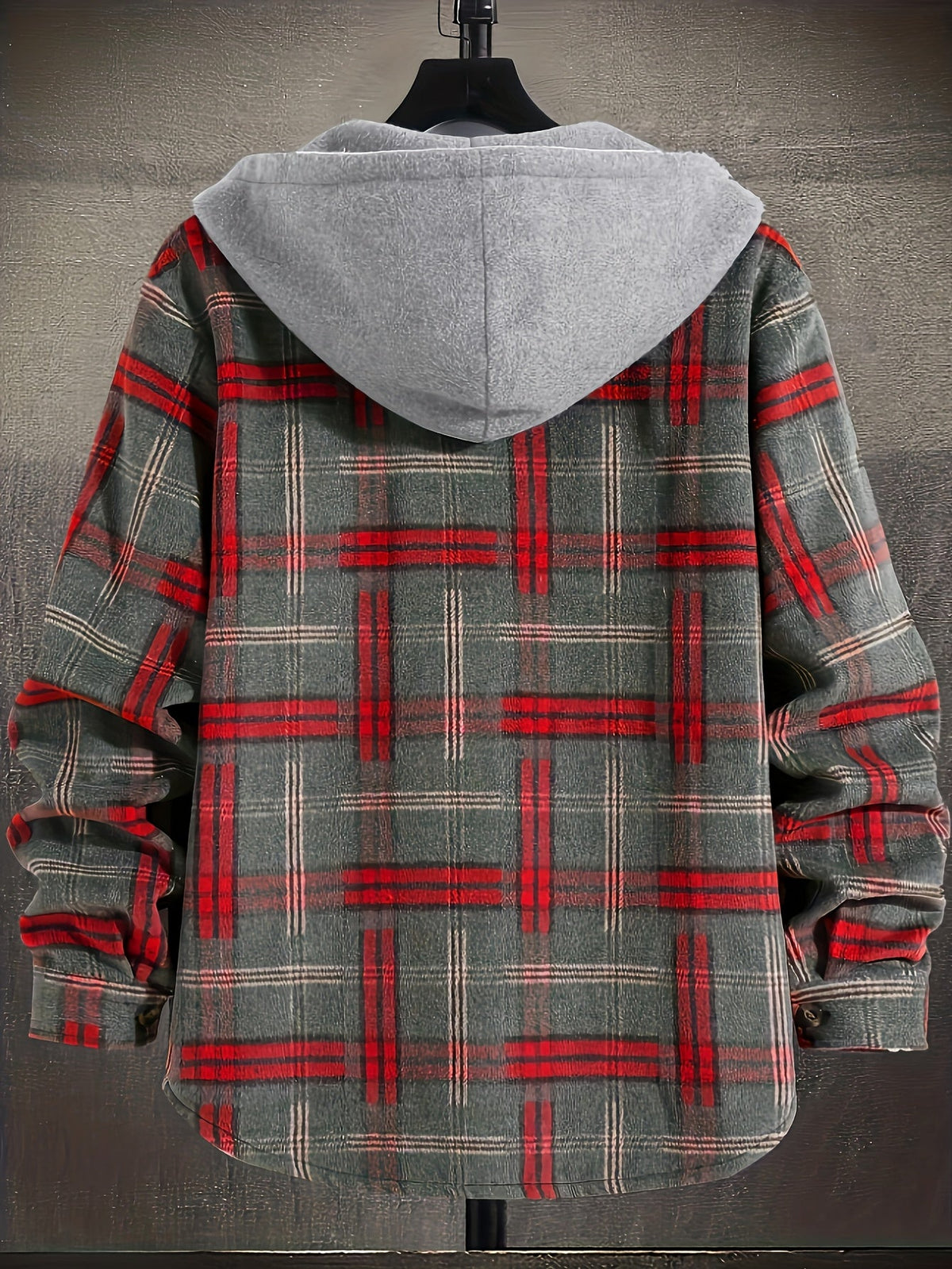 Hooded Plaid Shirt Jacket Men's Gray Orange Button-Up Shacket with Pocket – Casual, Fall Layering, Gift