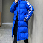 Hooded Puffer Jacket Black Long Padded Coat Men's Striped – Casual, Winter Outdoor Warmth