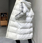Hooded Puffer Jacket Black Long Padded Coat Men's Striped – Casual, Winter Outdoor Warmth