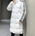 Hooded Puffer Jacket Black Long Padded Coat Men's Striped – Casual, Winter Outdoor Warmth