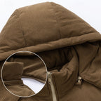 Hooded Puffer Jacket Men's Corduroy Collar Zip-Up Winter Coat – Casual, Holiday Gift