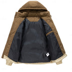 Hooded Puffer Jacket Men's Corduroy Collar Zip-Up Winter Coat – Casual, Holiday Gift