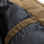 Hooded Puffer Jacket Men's Corduroy Collar Zip-Up Winter Coat – Casual, Holiday Gift