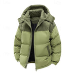 Hooded Puffer Jacket Men's Corduroy Collar Zip-Up Winter Coat – Casual, Holiday Gift
