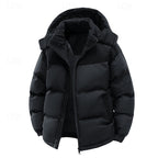 Hooded Puffer Jacket Men's Corduroy Collar Zip-Up Winter Coat – Casual, Holiday Gift