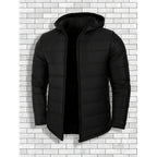 Hooded Puffer Jacket Men's Quilted Black Zip-Up Coat – Casual, Winter Outerwear Gift
