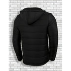 Hooded Puffer Jacket Men's Quilted Black Zip-Up Coat – Casual, Winter Outerwear Gift