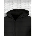 Hooded Puffer Jacket Men's Quilted Black Zip-Up Coat – Casual, Winter Outerwear Gift