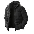 Hooded Puffer Jacket Men's Quilted Black Zip-Up Coat – Casual, Winter Outerwear Gift