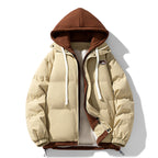 Hooded Puffer Jacket Men's Quilted Brown with Drawstring Hood – Casual, Winter, Warm, Gift