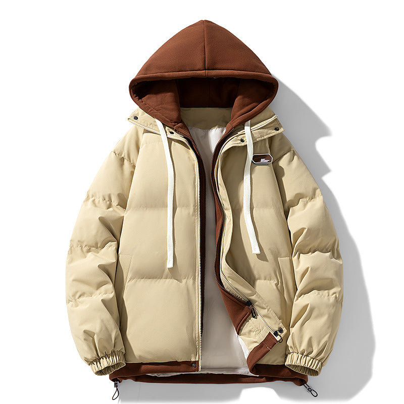 Hooded Puffer Jacket Men's Quilted Brown with Drawstring Hood – Casual, Winter, Warm, Gift