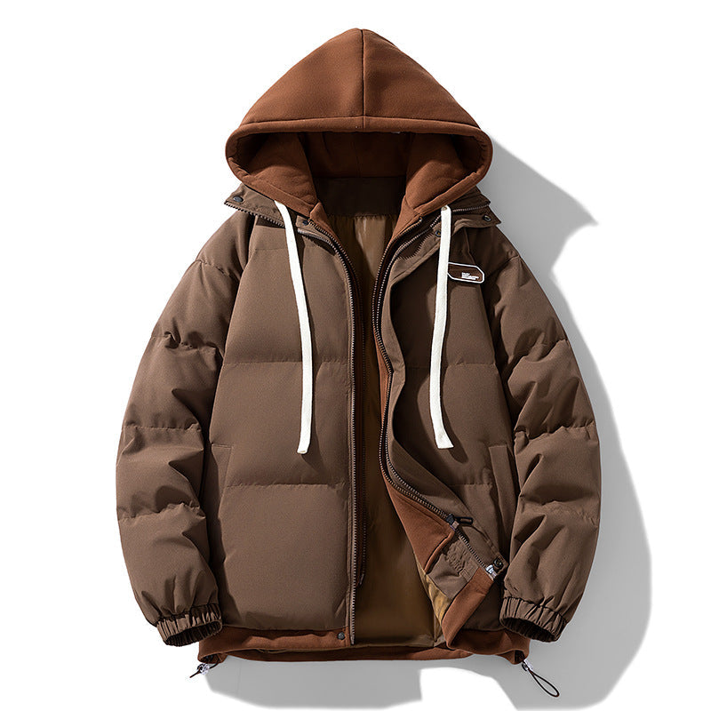 Hooded Puffer Jacket Men's Quilted Brown with Drawstring Hood – Casual, Winter, Warm, Gift