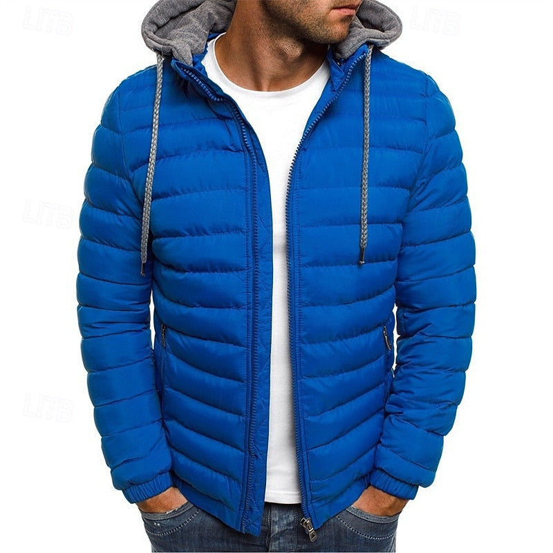 Hooded Puffer Jacket Men's Quilted Zip-Up Padded Winter Coat – Casual, Warm Outdoor Wear