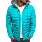 Hooded Puffer Jacket Men's Quilted Zip-Up Padded Winter Coat – Casual, Warm Outdoor Wear