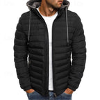 Hooded Puffer Jacket Men's Quilted Zip-Up Padded Winter Coat – Casual, Warm Outdoor Wear