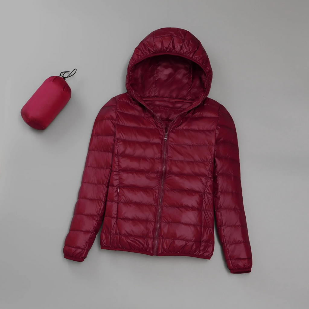 Hooded Puffer Jacket Women's Lightweight Packable Zip-Up Coat – Travel, Casual, Office