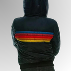Hooded Puffer Jacket Women's Navy Retro Striped – Casual, Winter, Warm, Gift · Faylori