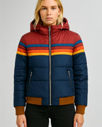 Hooded Puffer Jacket Women's Navy Retro Striped – Casual, Winter, Warm, Gift · Faylori
