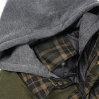 Hooded Quilted Gilet Men's Plaid Padded Vest with Corduroy Shoulders – Casual, Winter Outdoor Layering
