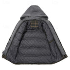 Hooded Quilted Gilet Men's Plaid Padded Vest with Corduroy Shoulders – Casual, Winter Outdoor Layering