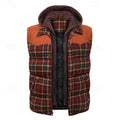 Hooded Quilted Gilet Men's Plaid Padded Vest with Corduroy Shoulders – Casual, Winter Outdoor Layering