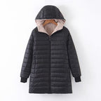 Hooded Quilted Parka Women's Fleece-Lined Navy Long Coat – Casual, Winter, Office, Gift