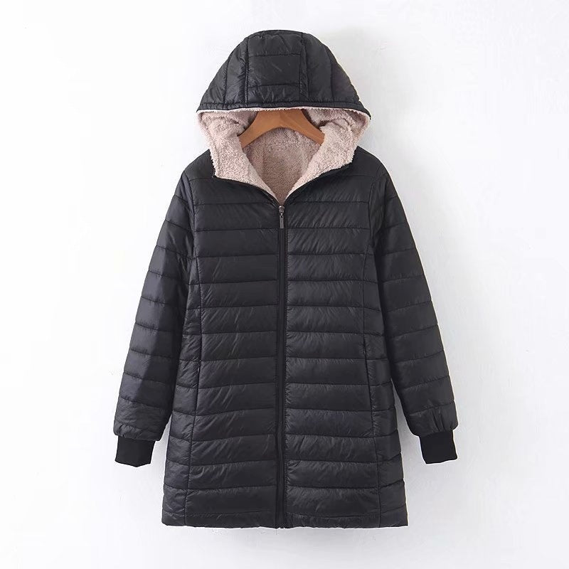 Hooded Quilted Parka Women's Fleece-Lined Navy Long Coat – Casual, Winter, Office, Gift