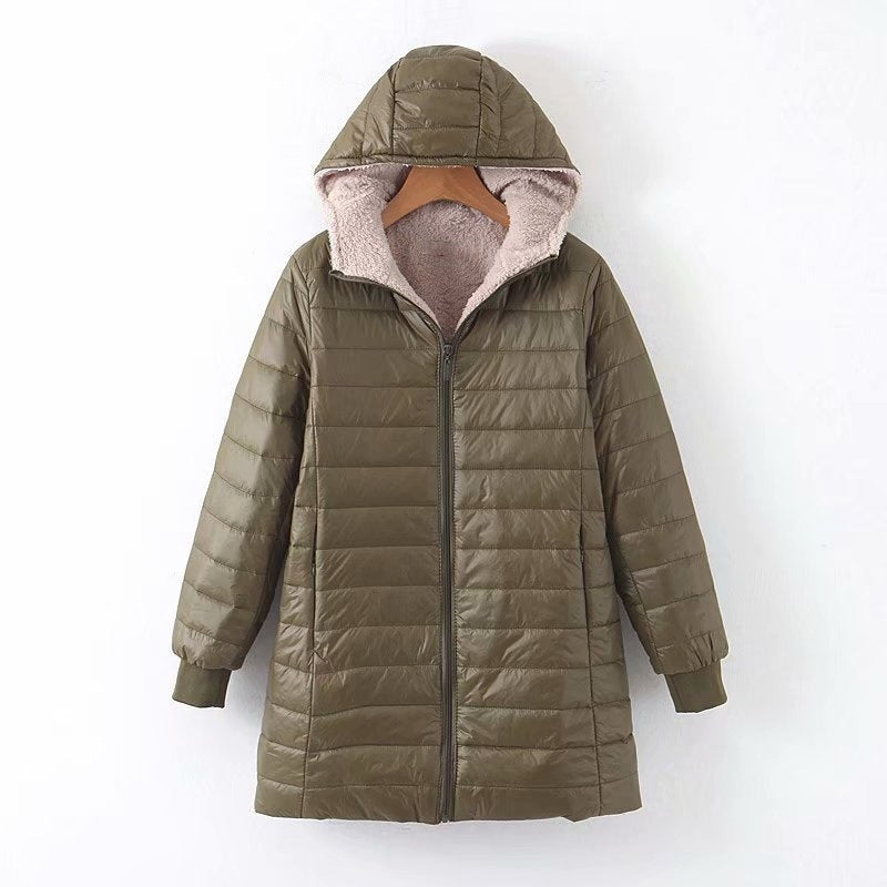 Hooded Quilted Parka Women's Fleece-Lined Navy Long Coat – Casual, Winter, Office, Gift