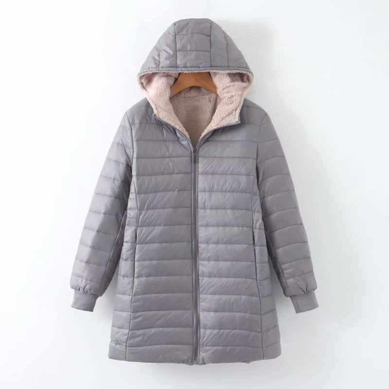 Hooded Quilted Parka Women's Fleece-Lined Navy Long Coat – Casual, Winter, Office, Gift