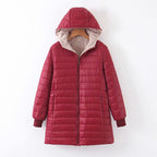 Hooded Quilted Parka Women's Fleece-Lined Navy Long Coat – Casual, Winter, Office, Gift