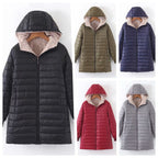 Hooded Quilted Parka Women's Fleece-Lined Navy Long Coat – Casual, Winter, Office, Gift