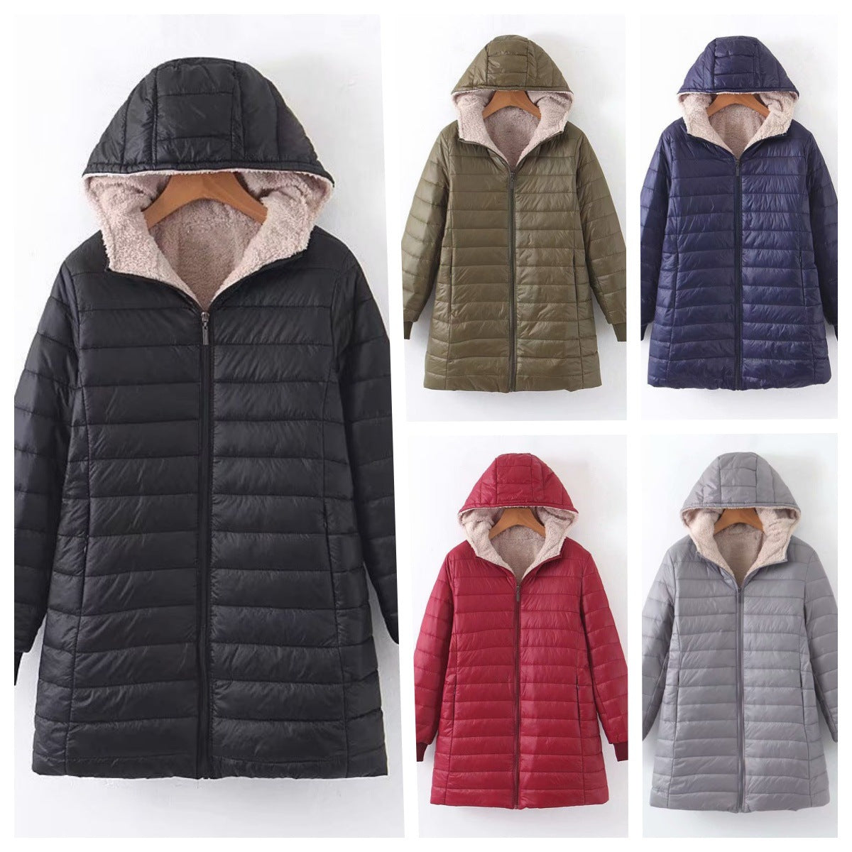 Hooded Quilted Parka Women's Fleece-Lined Navy Long Coat – Casual, Winter, Office, Gift