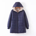 Hooded Quilted Parka Women's Fleece-Lined Navy Long Coat – Casual, Winter, Office, Gift