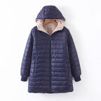 Hooded Quilted Parka Women's Fleece-Lined Navy Long Coat – Casual, Winter, Office, Gift