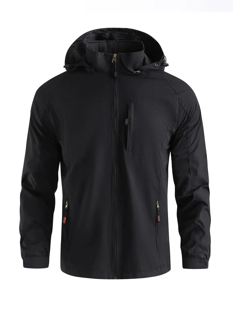 Hooded Shell Jacket Men's Lightweight Windbreaker with Zip Pockets – Hiking, Casual, Outdoor