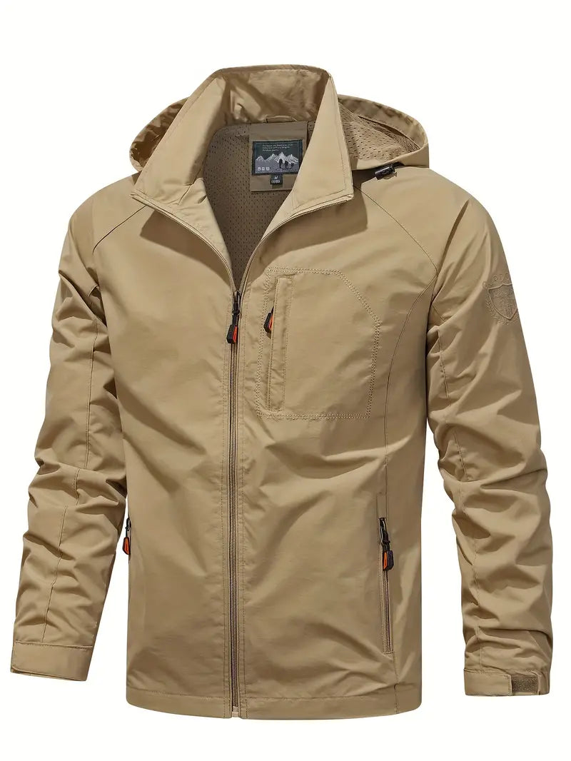 Hooded Shell Jacket Men's Lightweight Windbreaker with Zip Pockets – Hiking, Casual, Outdoor